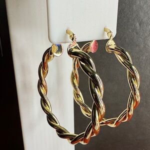 Gold and Black Twisted Hoop Earrings